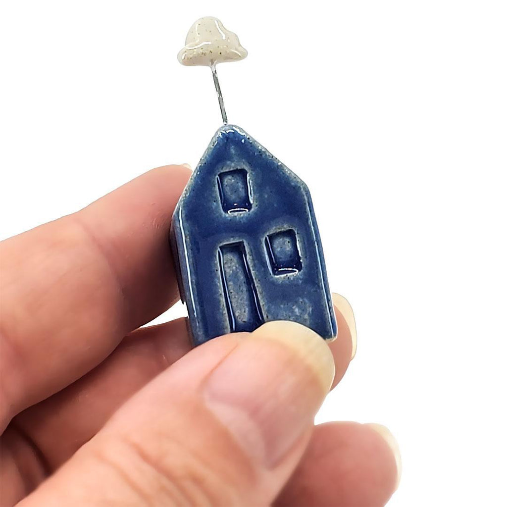 Tiny Pottery House - Dark Blue with Cloud by Tasha McKelvey