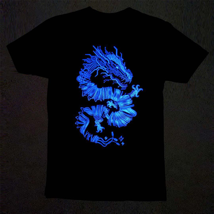 Adult Crew Neck - Volt Dragon Glow-in-the-Dark Black Tee (XS - 2XL) by STORY SPARK