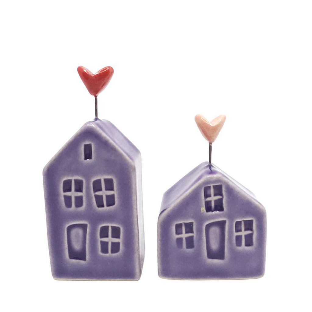Tiny Pottery House - Purple with Heart (Pink or Red) by Tasha McKelvey