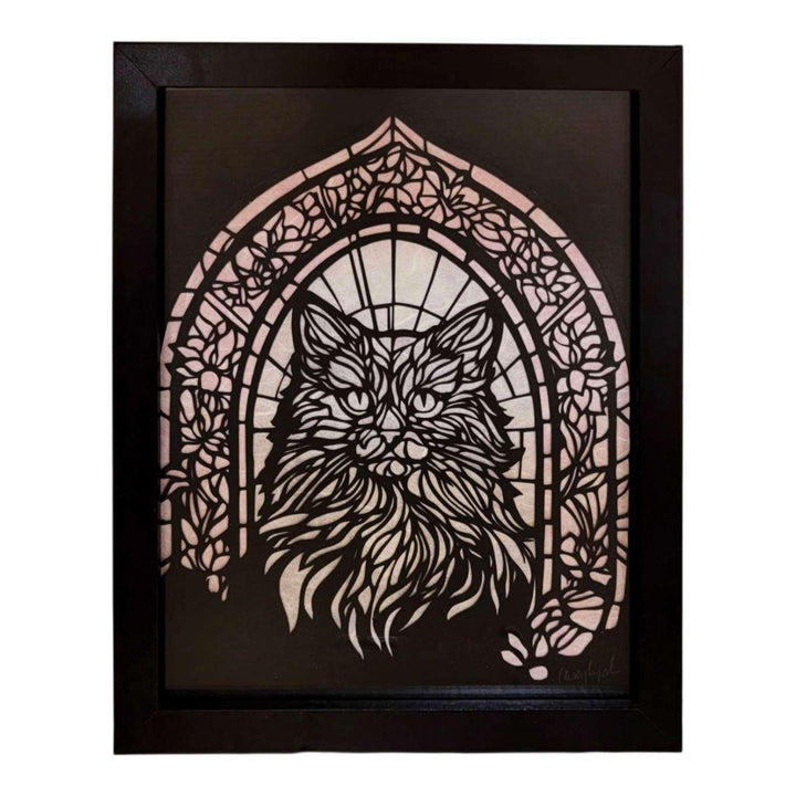 Lightbox - Hand Cut Paper Animal (Cat) by Squirrel Tacos Papercuts