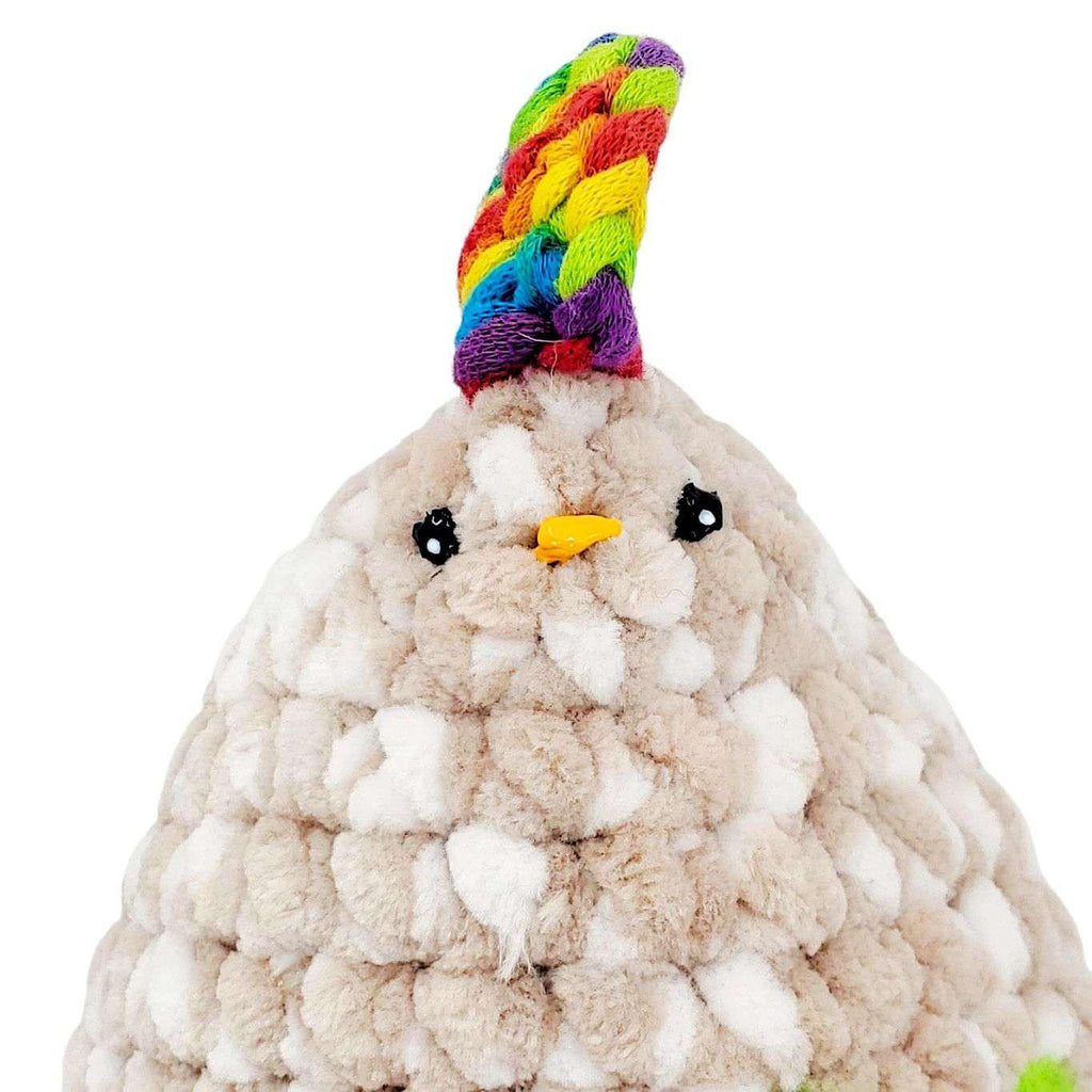 Plush Toy - Medium Tan Chicken (Green Heart Rainbow Comb) by Moyo Workshop