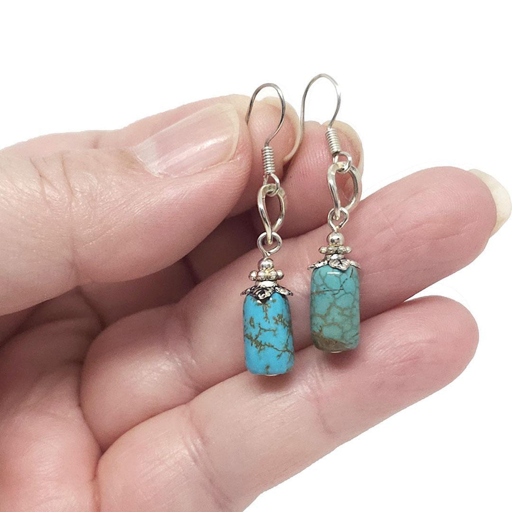 Earrings - Turquoise cylinders Silver plate by Tiny Aloha