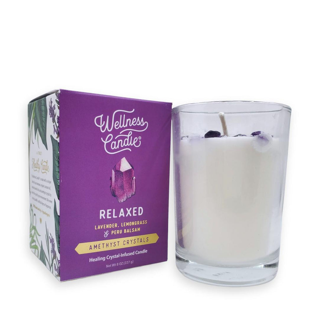 Candle 8oz - Amethyst (Relaxed) Clear Glass by Bee Lucia