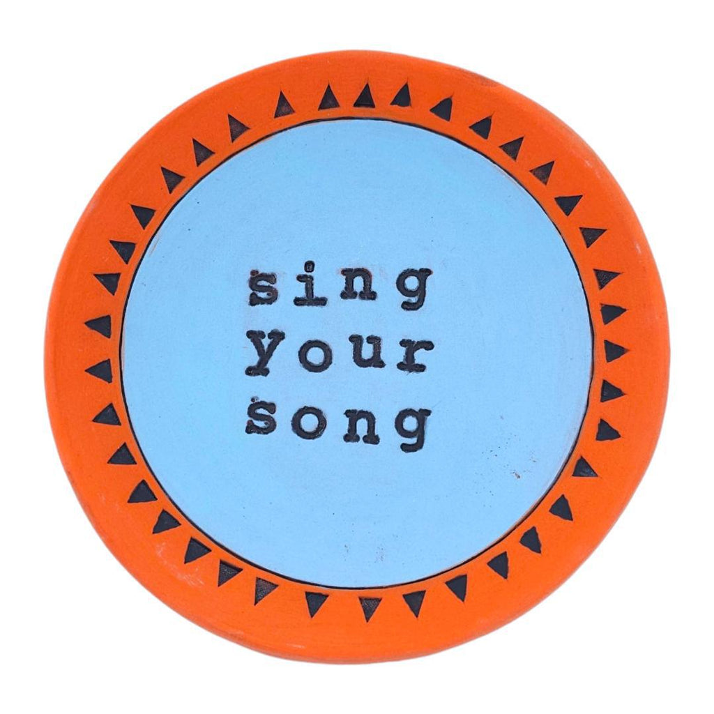 Ring Dish - 5in - Sing Your Song (Light Blue with Orange) by Leslie Jenner Handmade