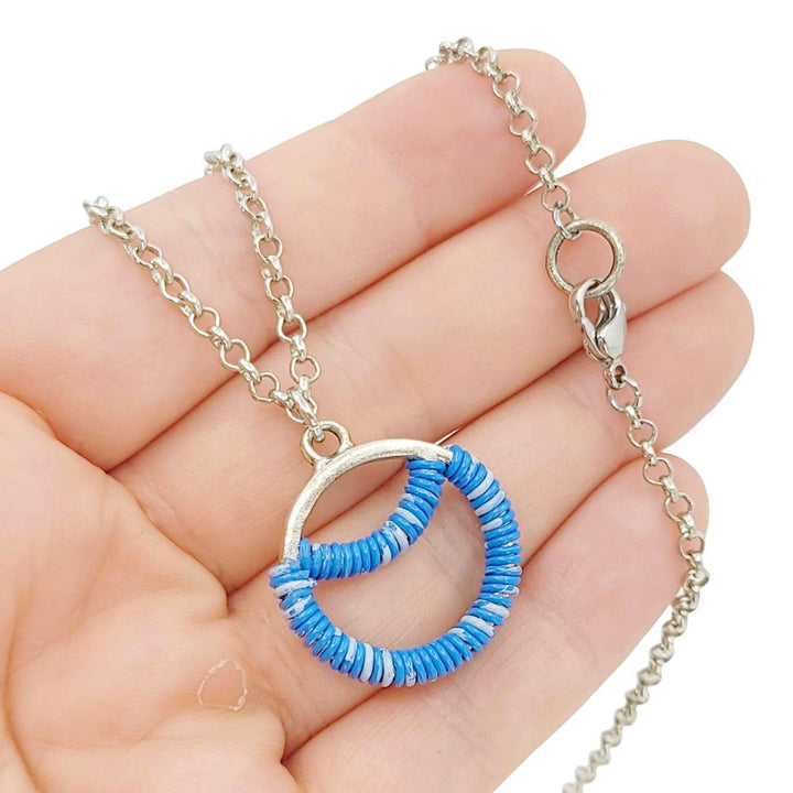 Necklace - Sunrise Circle (Variegated Blue Telecom Wire) by XV Studios