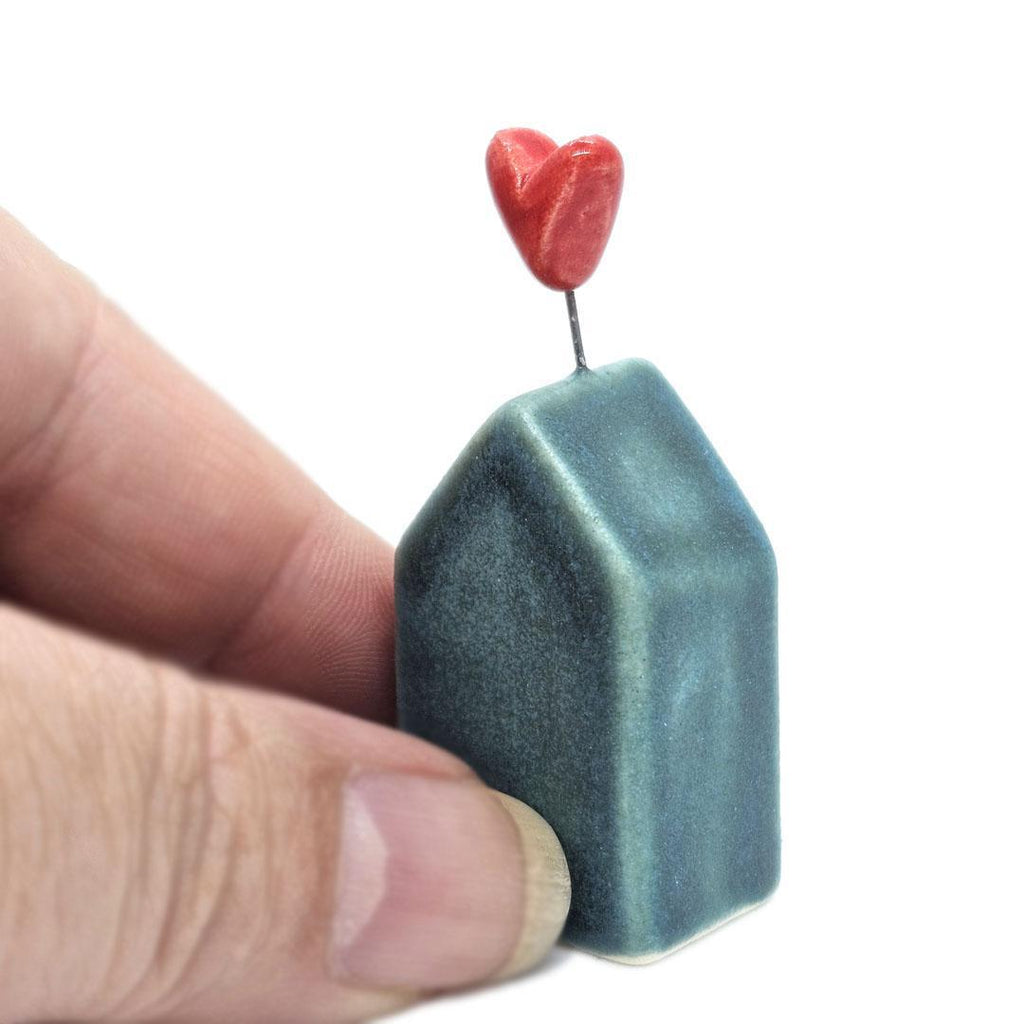 Tiny Pottery House - Teal with Heart (Assorted Colors) by Tasha McKelvey