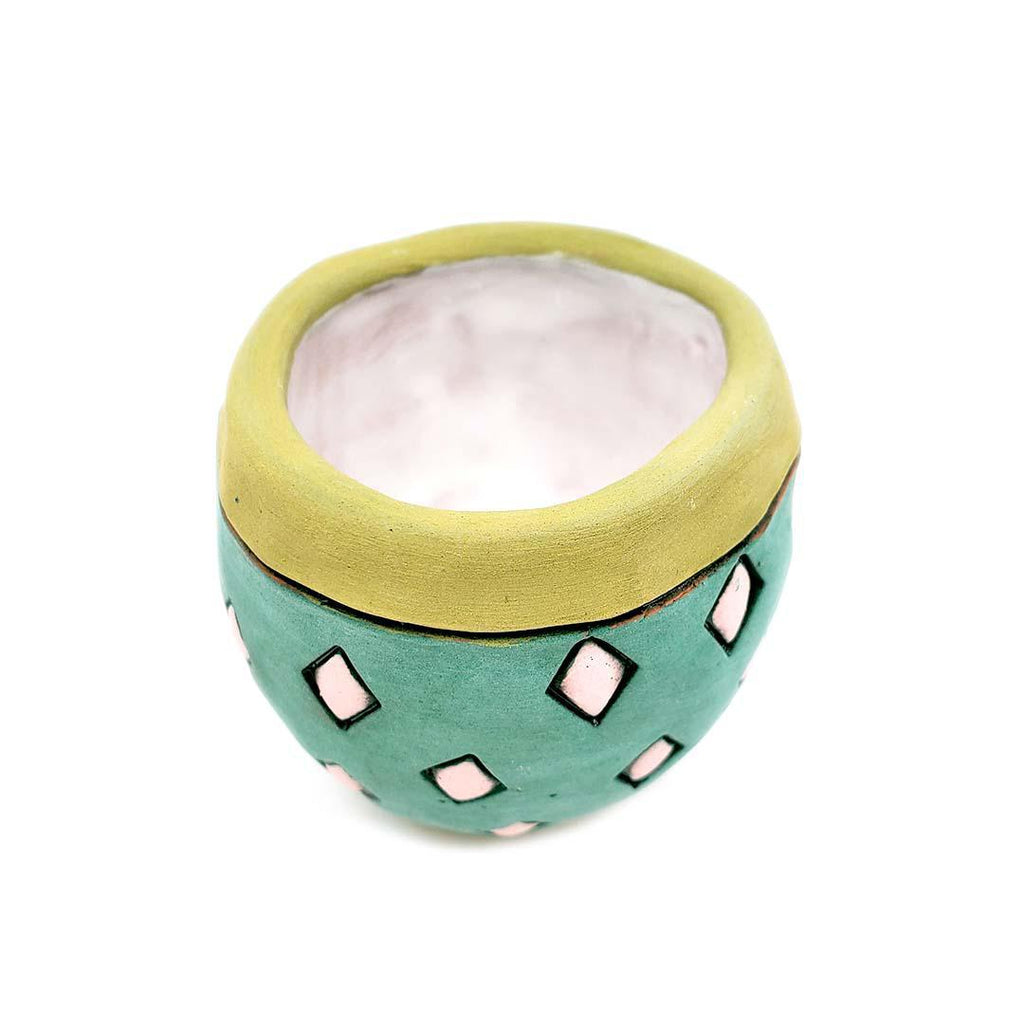 Tiny Cup - 2.5in - Green Jade Pink Diamonds by Leslie Jenner Handmade