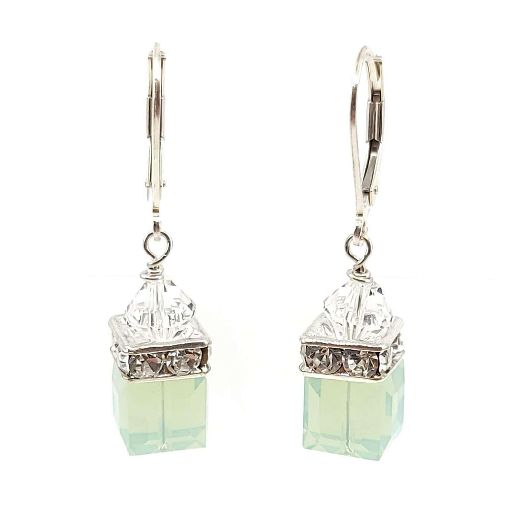 Earrings - Square Chrysolite Crystal with Sterling Sterling Leverback by Sugar Sidewalk