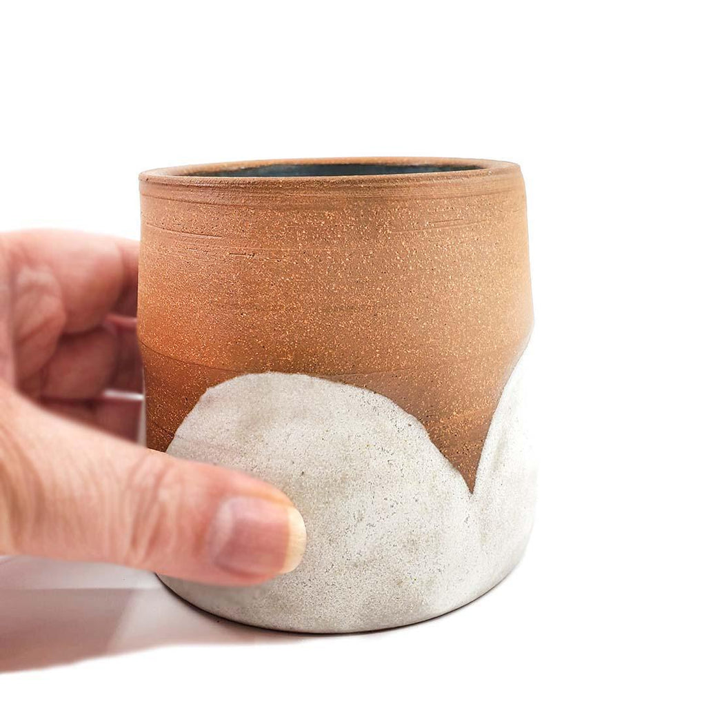 Pot -  M - Curvy White Scallops Cachepot (Teal Interior) by Kathy Manzella Ceramics