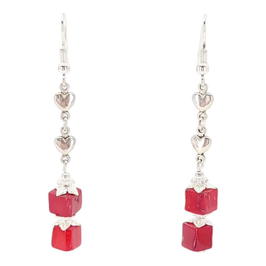 Earrings - Double Cube Drops (Red Coral) by Tiny Aloha