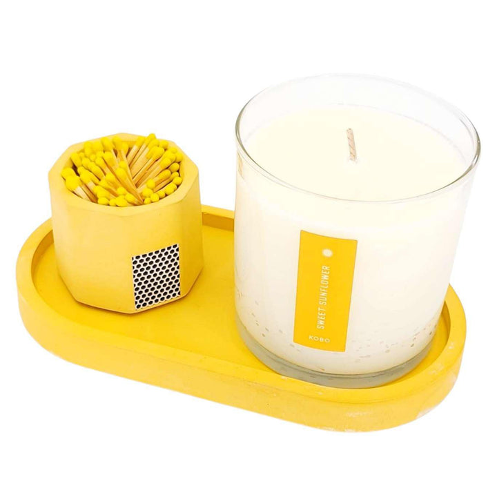 Gift Bundle - Candle, Tray, and Match Holder (Yellow Sunflower Set) by Tenn Prairie and KOBO