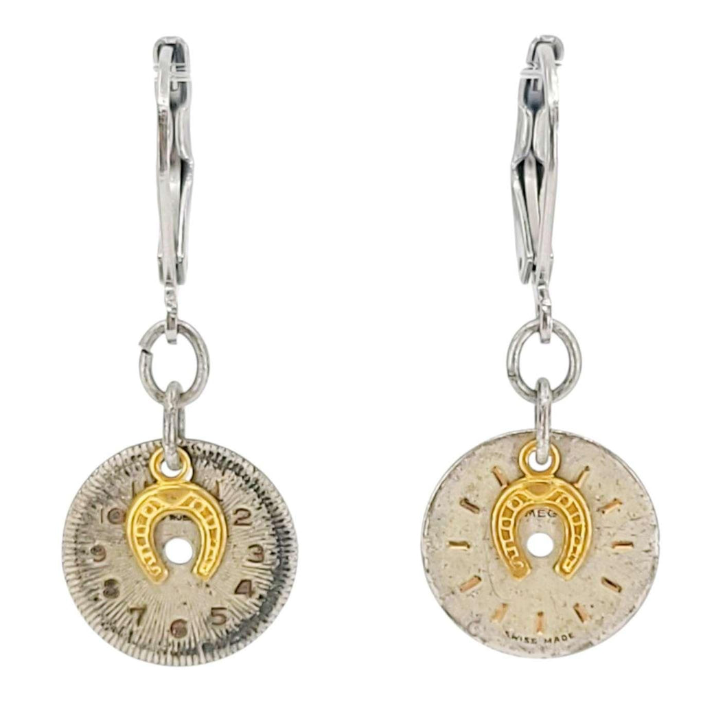 Earrings - Horseshoes on Watch Faces (Stainless Steel) by Christine Stoll