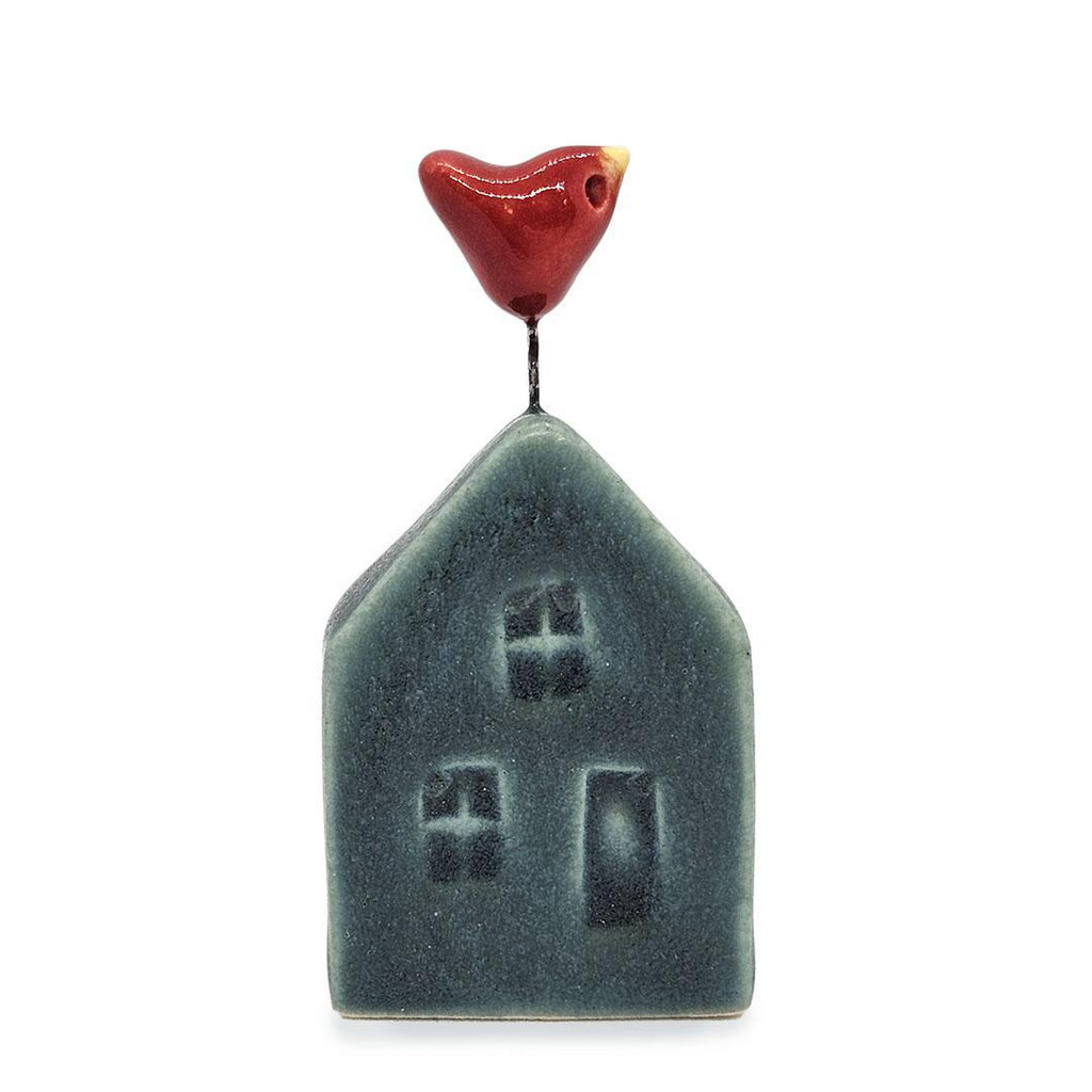 Tiny Pottery House - Teal with Bird (Assorted Colors) by Tasha McKelvey