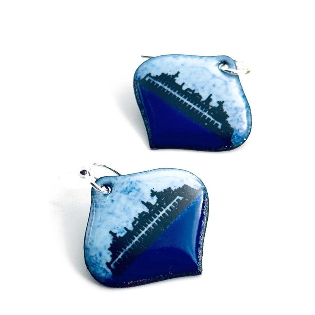 Earrings - Ogee (Ferry on Dark and Isle Blues) by Magpie Mouse Studios