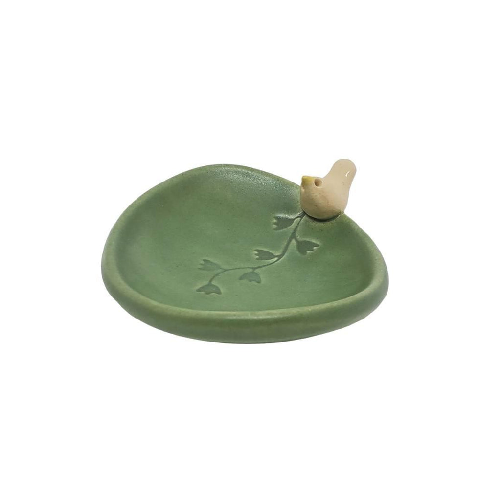Oval Ring Dish - Bird and Fern (Green) by Tasha McKelvey