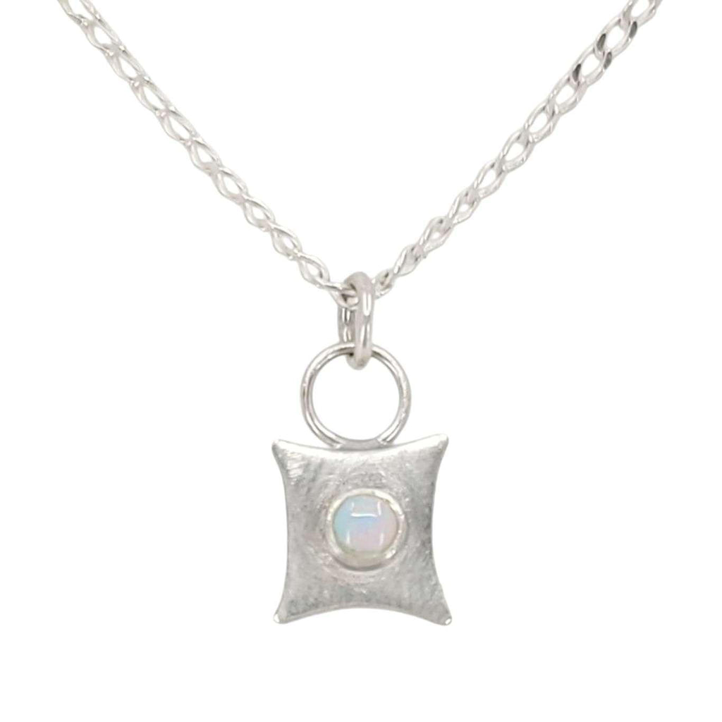 Necklace - Simple Square Stone Pendant (Opal, Sterling Silver) by imakecutestuff