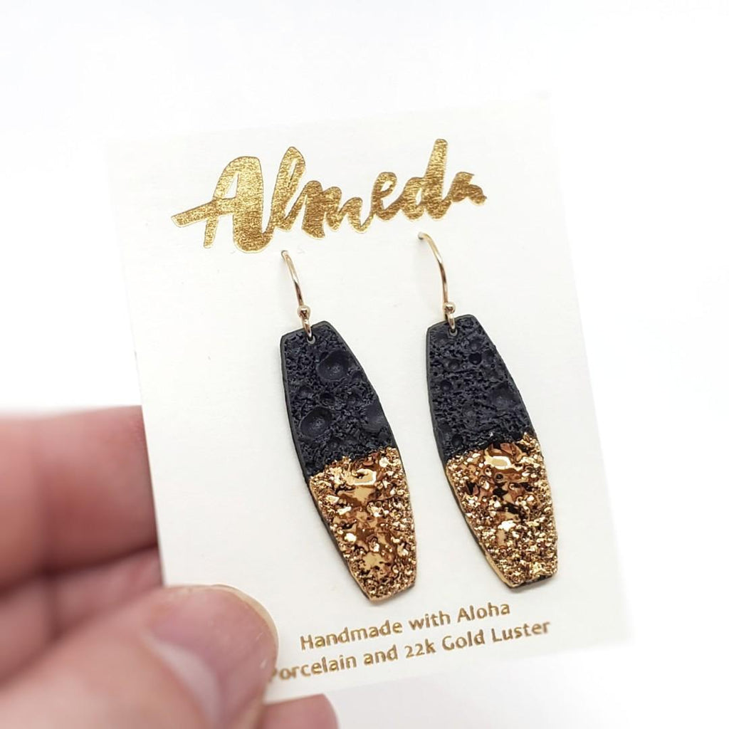 Earrings – Drops – Lava Board Black Gold by Almeda Jewelry