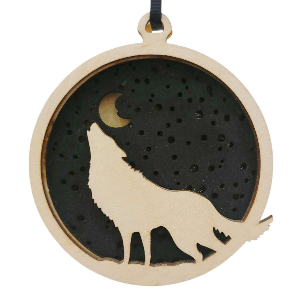 Ornament - Light Up Wood (Howling Wolf) by Squirrel Tacos Papercuts