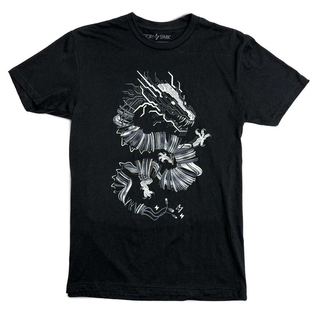 Adult Crew Neck - Volt Dragon Glow-in-the-Dark Black Tee (XS - 2XL) by STORY SPARK