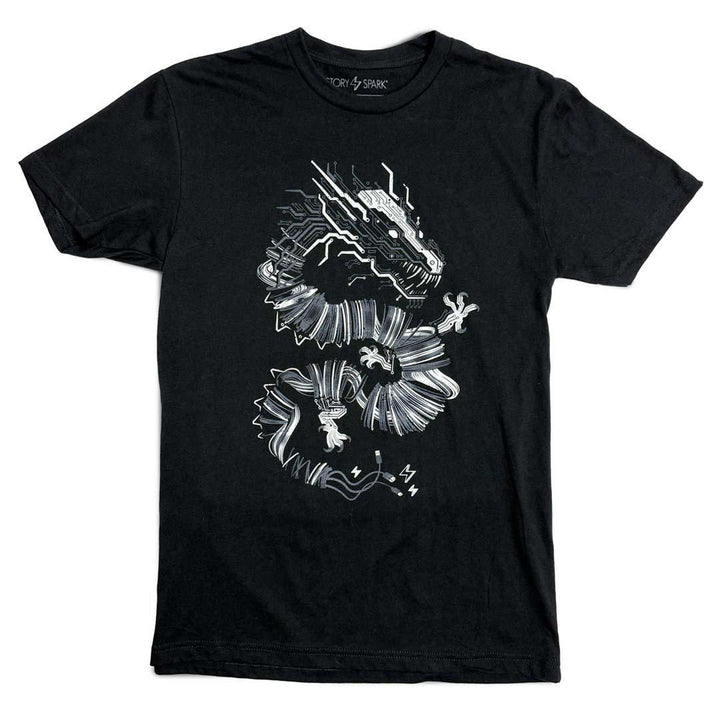 Adult Crew Neck - Volt Dragon Glow-in-the-Dark Black Tee (XS - 2XL) by STORY SPARK