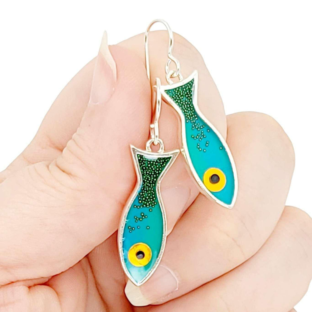 Earrings - Fish (Blue Green) by Happy Art Studio