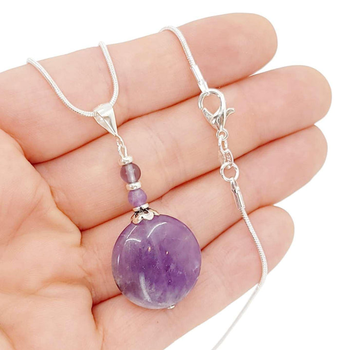 Necklace - Crystal Coin Pendant (Amethyst, Sterling Silver) by Tiny Aloha