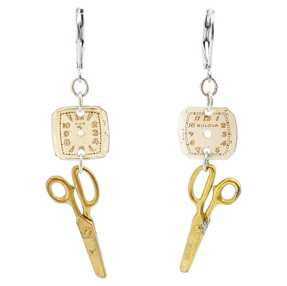 Earrings - Tiny Tools Scissors Watch Dials by Christine Stoll Studio