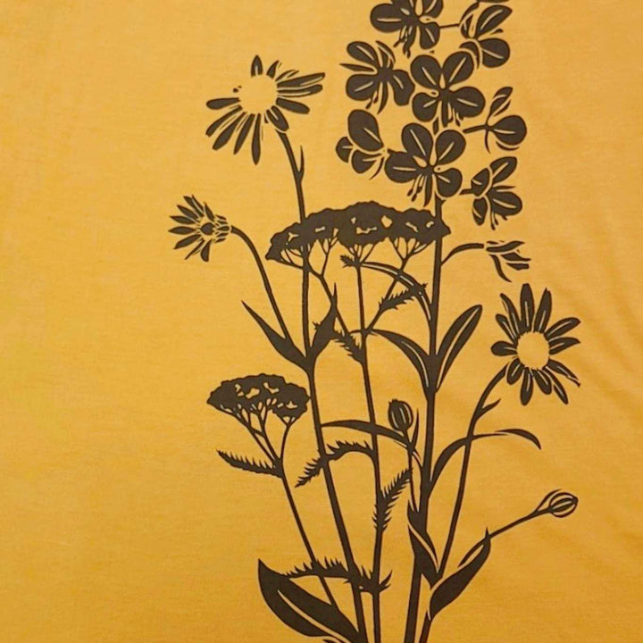Short Sleeve - Wild Flowers Mustard Yellow Organic Fitted Tee (S - 2X) by Uzura