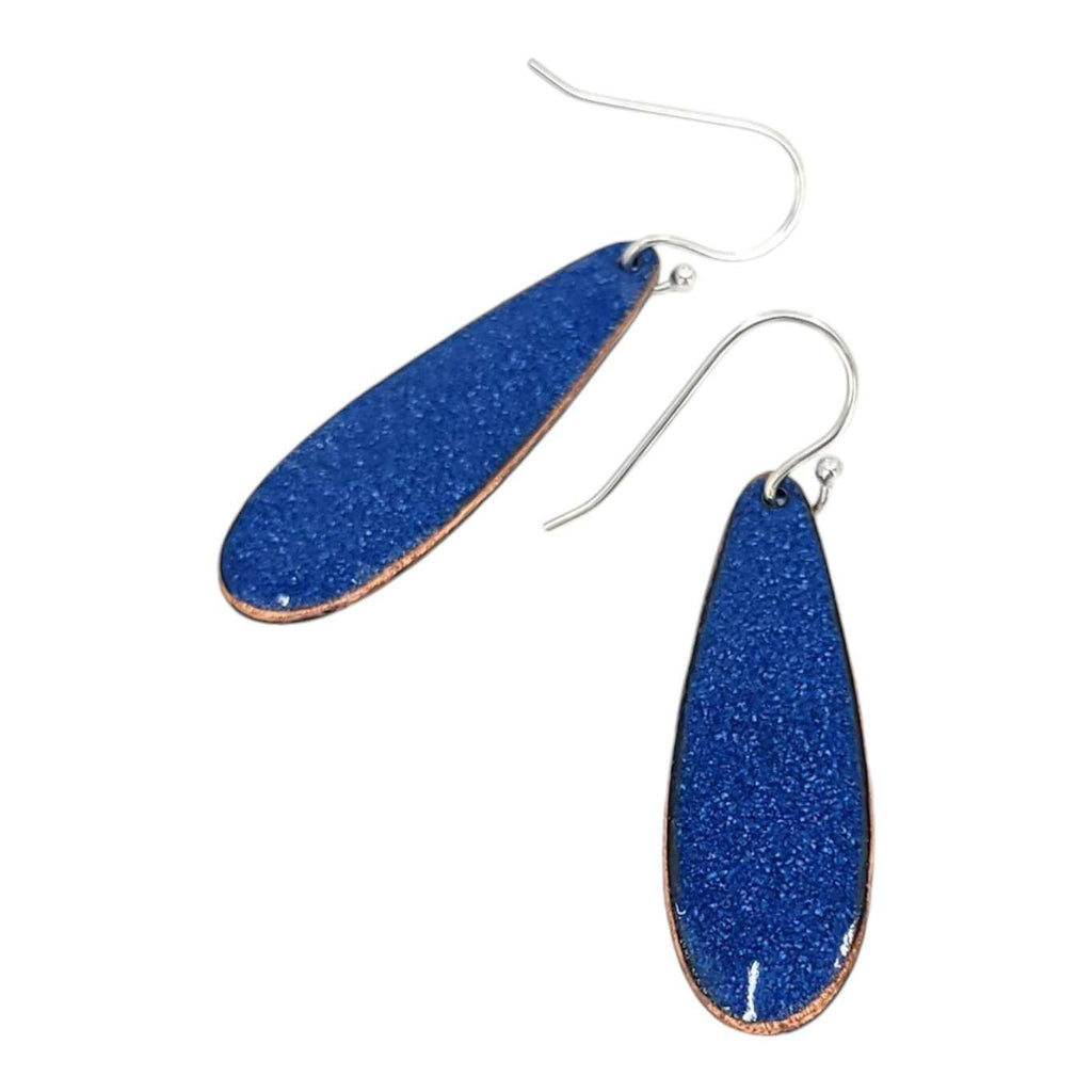 Earrings - Long Teardrop Birds on Orange and Blue Background by Magpie Mouse Studios