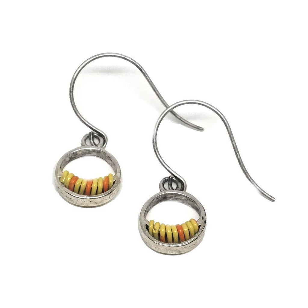 Earrings - Crescent Circles - Sunny Yellow Communication Wire by XV Studios