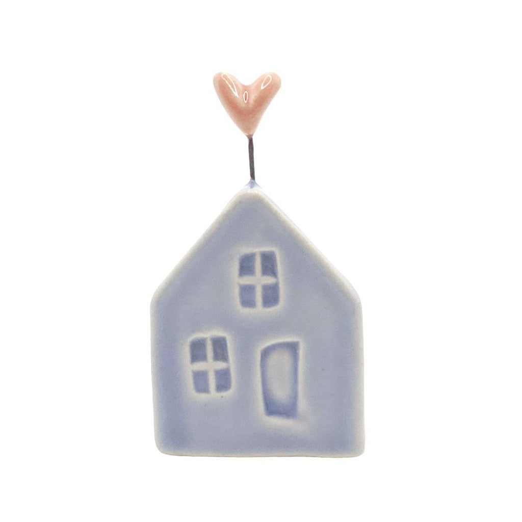 Tiny Pottery House - Light Blue with Heart (Red or Pink) by Tasha McKelvey