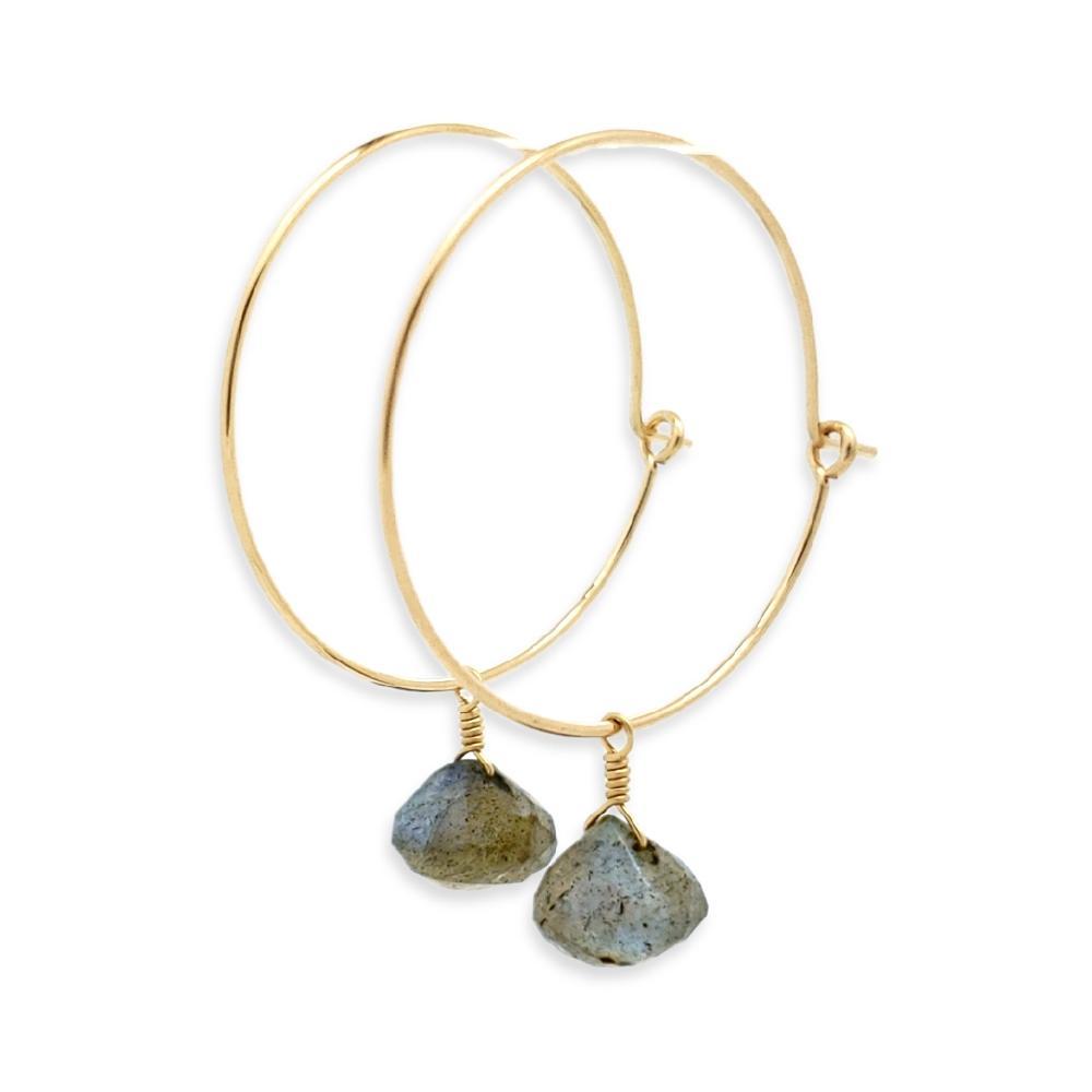 Earrings - One Last Kiss Labradorite 14K Gold Fill Hoops by Foamy Wader