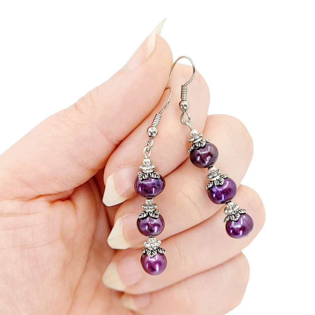 Earrings - Stacked Pearl Drops (Purple) by Tiny Aloha