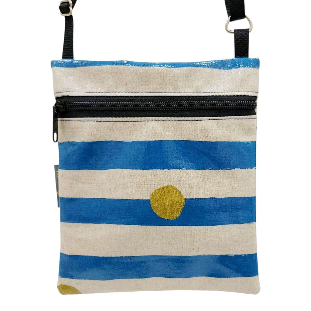 Bag - Small Crossbody (Blue Stripes Gold Dots on Linen) by Laarni and Tita