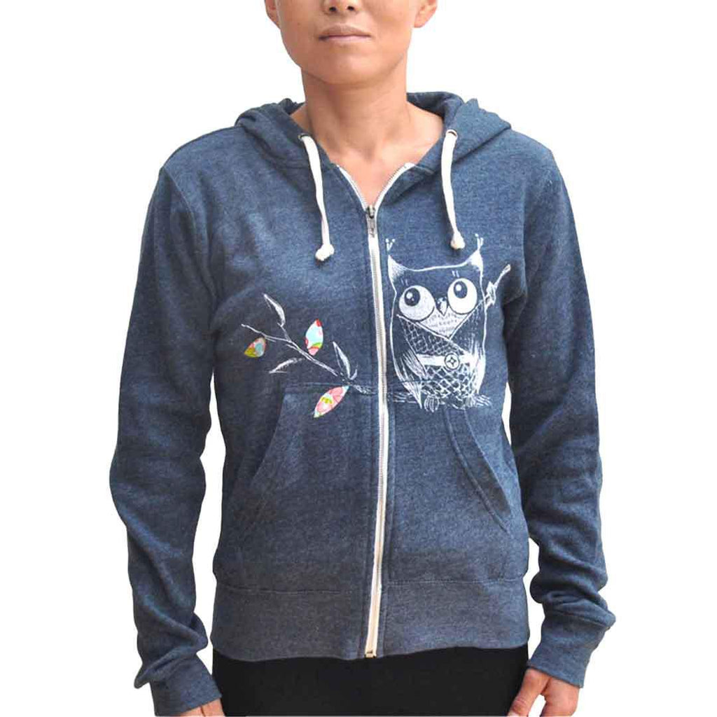 Adult Zip Hoodie - Samurai Owl Leaves Zipper Blue by Namu