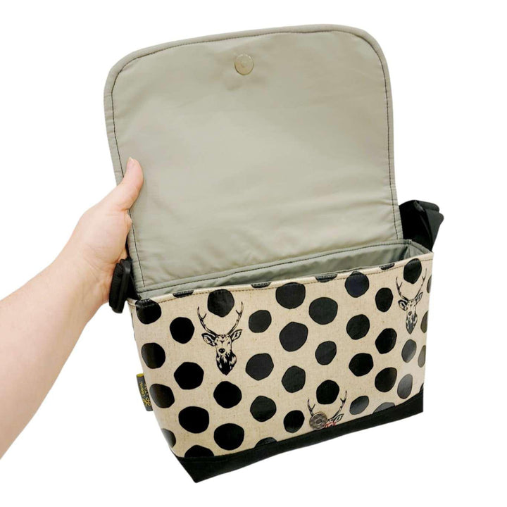 Bag - Short Messenger (Deer and Dots on Linen) by Laarni and Tita