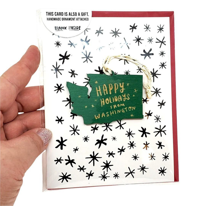 Ornament Card - Happy Holidays Washington State (Green) by SnowMade