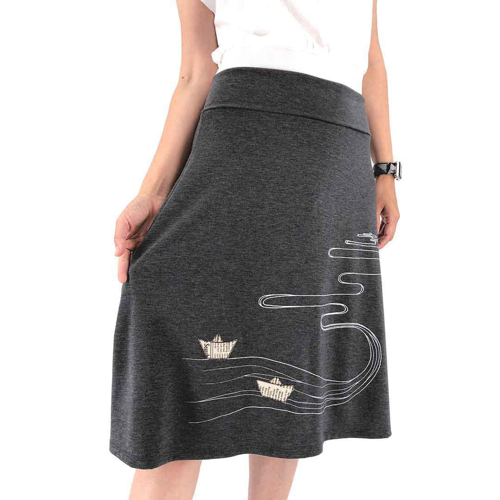 Skirt - Boats on the River - Charcoal Gray (Junior 3X Only) by Zoe's Lollipop