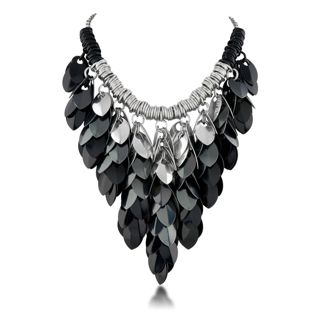 Necklace - Statement Feather Cascade Bib (Black to Silver Gradient) by Rebeca Mojica
