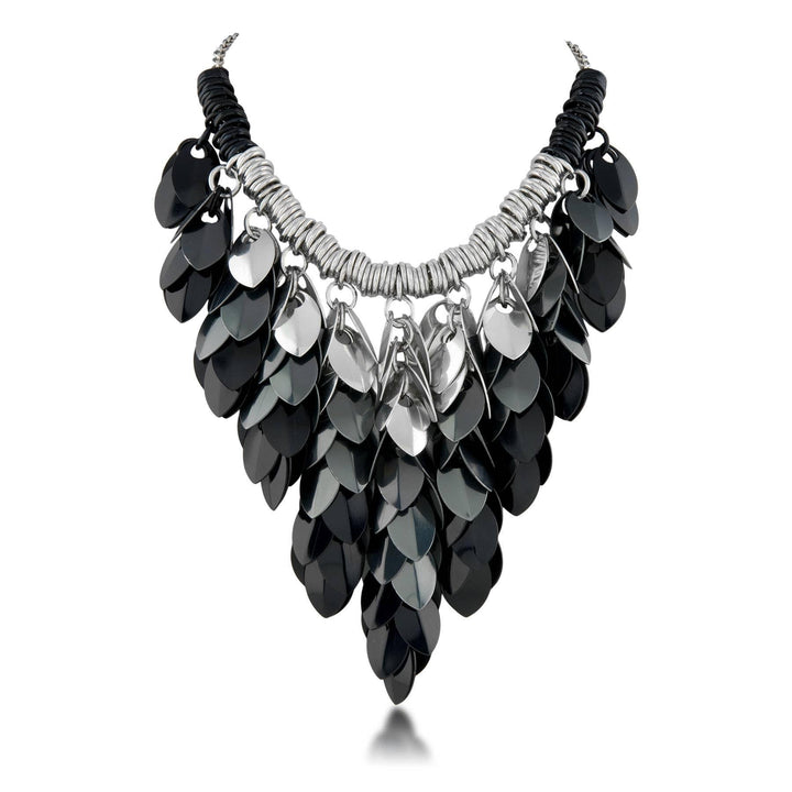 Necklace - Statement Feather Cascade Bib (Black to Silver Gradient) by Rebeca Mojica