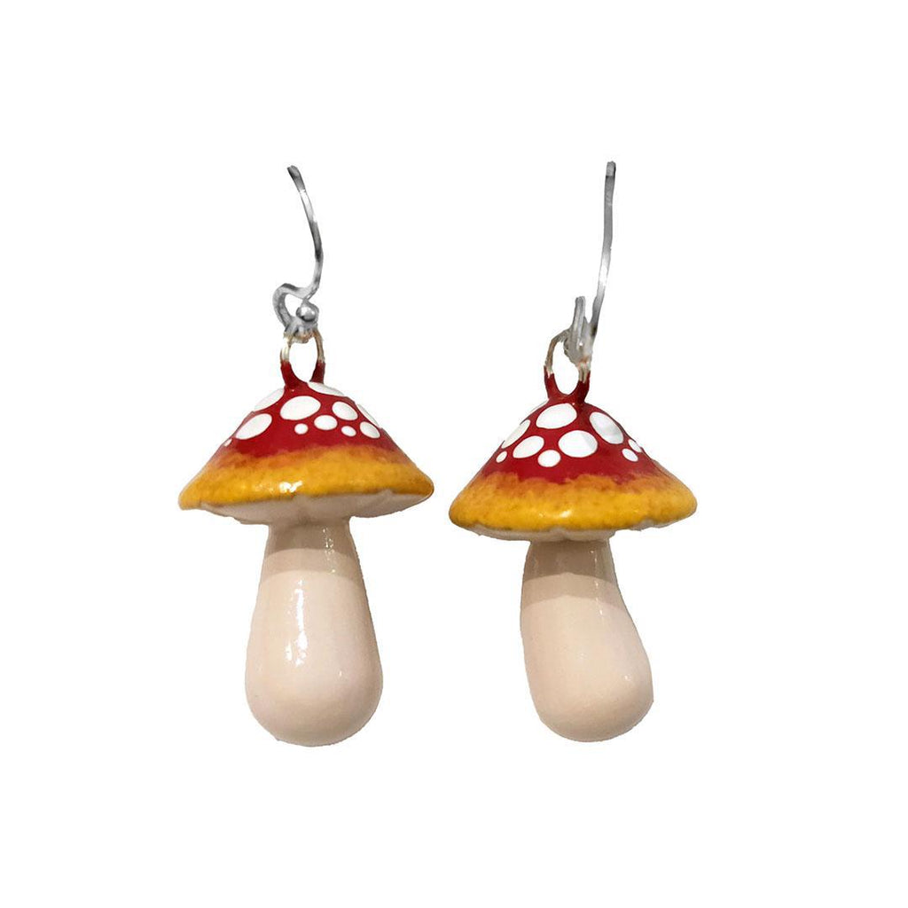 Earrings - Large Red Mushroom Drops by Mariposa Miniatures