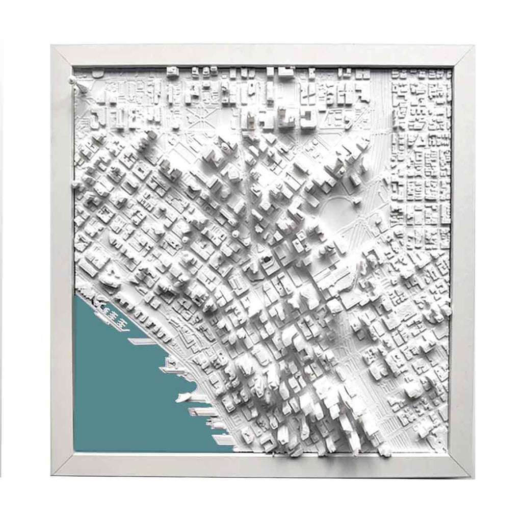 Wall Art - 13x13 - 3D Seattle City Map (White Frame) by Micropolitan