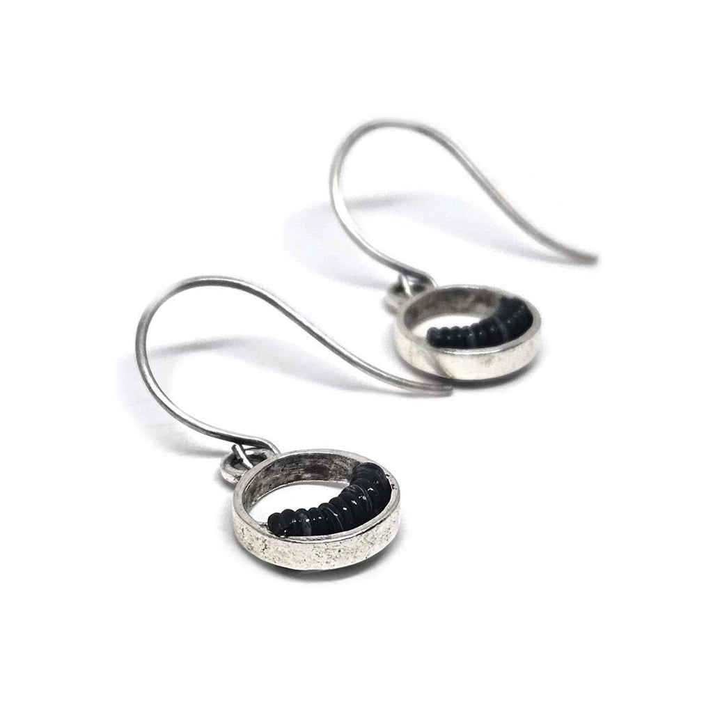 Earrings - Crescent Circles - Charcoal Communication Wire by XV Studios