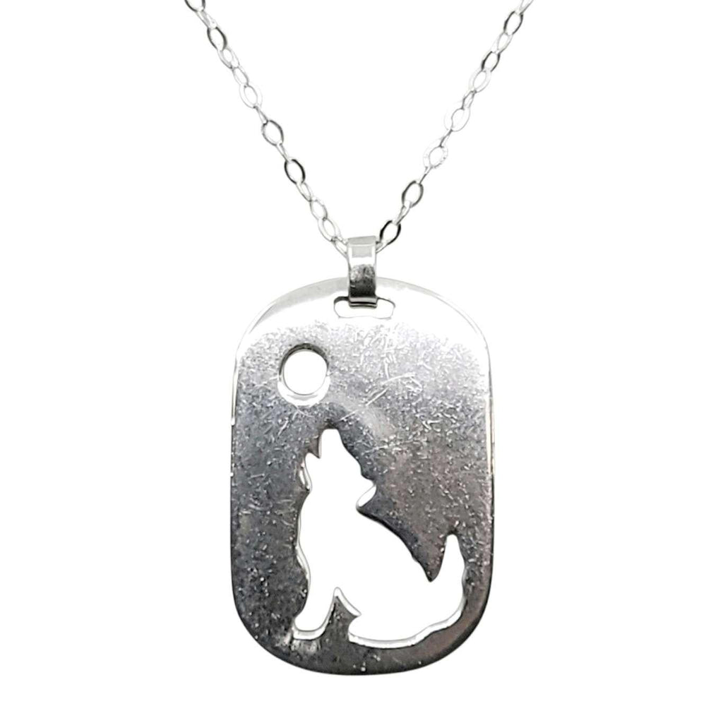 Necklace - Wolf Cutout Wide Oblong Pendant (Sterling Silver) by imakecutestuff