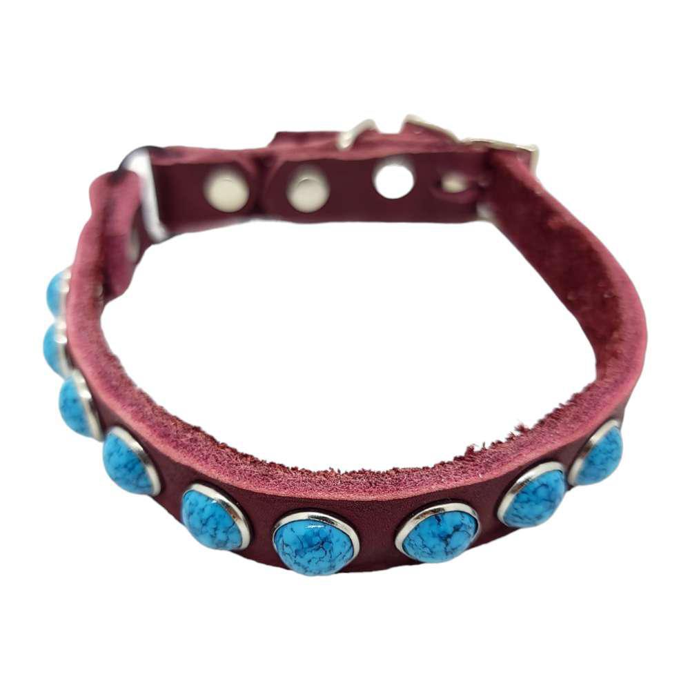 Cat Collar - Burgundy with Turquoise Gems by Greenbelts