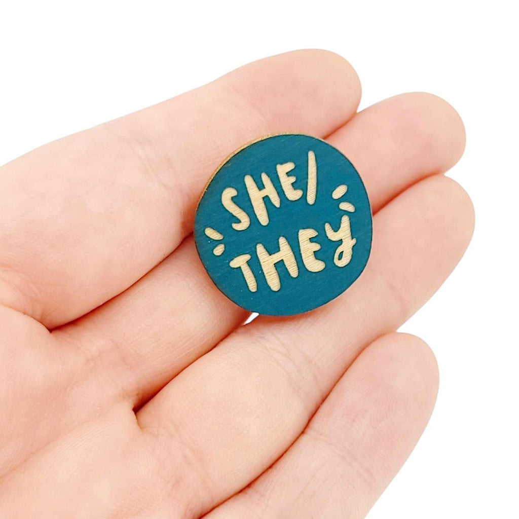 Pronoun Pins - She/They (Assorted Colors) by SnowMade