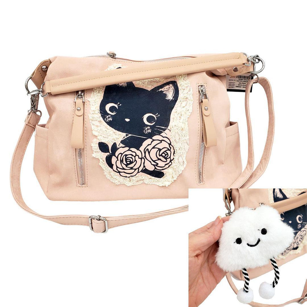Laptop Bag - Cat Flowers Cloud Friend on Pink Bag by Namu