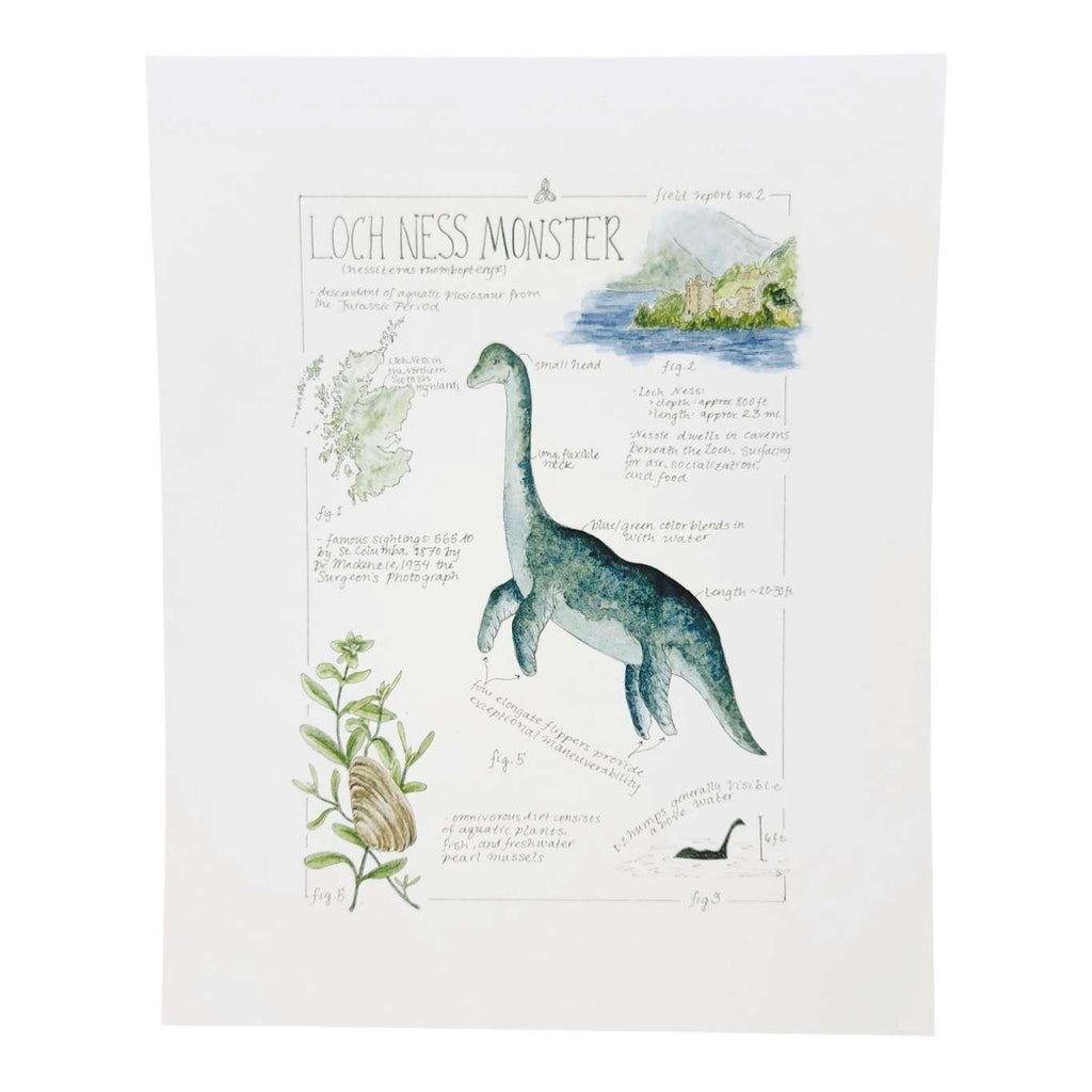 Art Print - 8x10 - Nessie the Loch Ness Monster Field Notes by Lizzy Gass