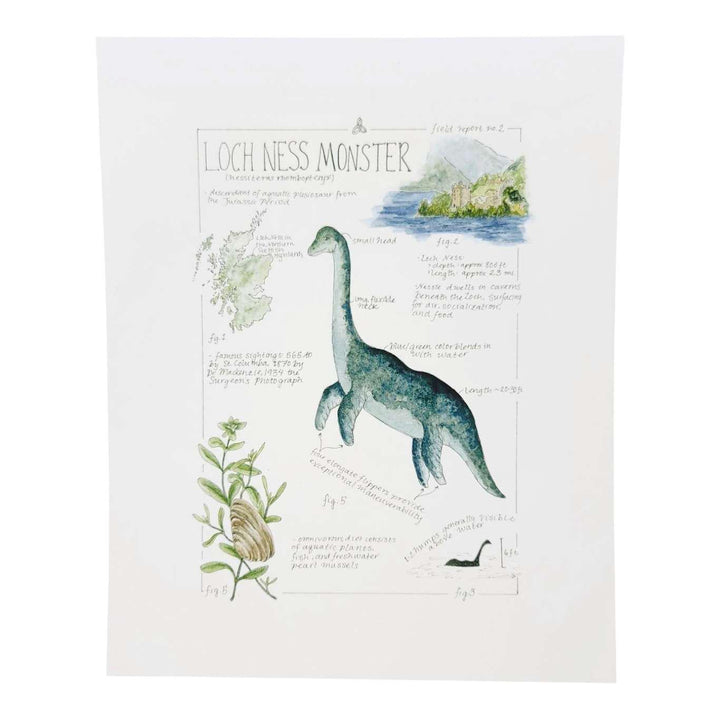 Art Print - 8x10 - Nessie the Loch Ness Monster Field Notes by Lizzy Gass