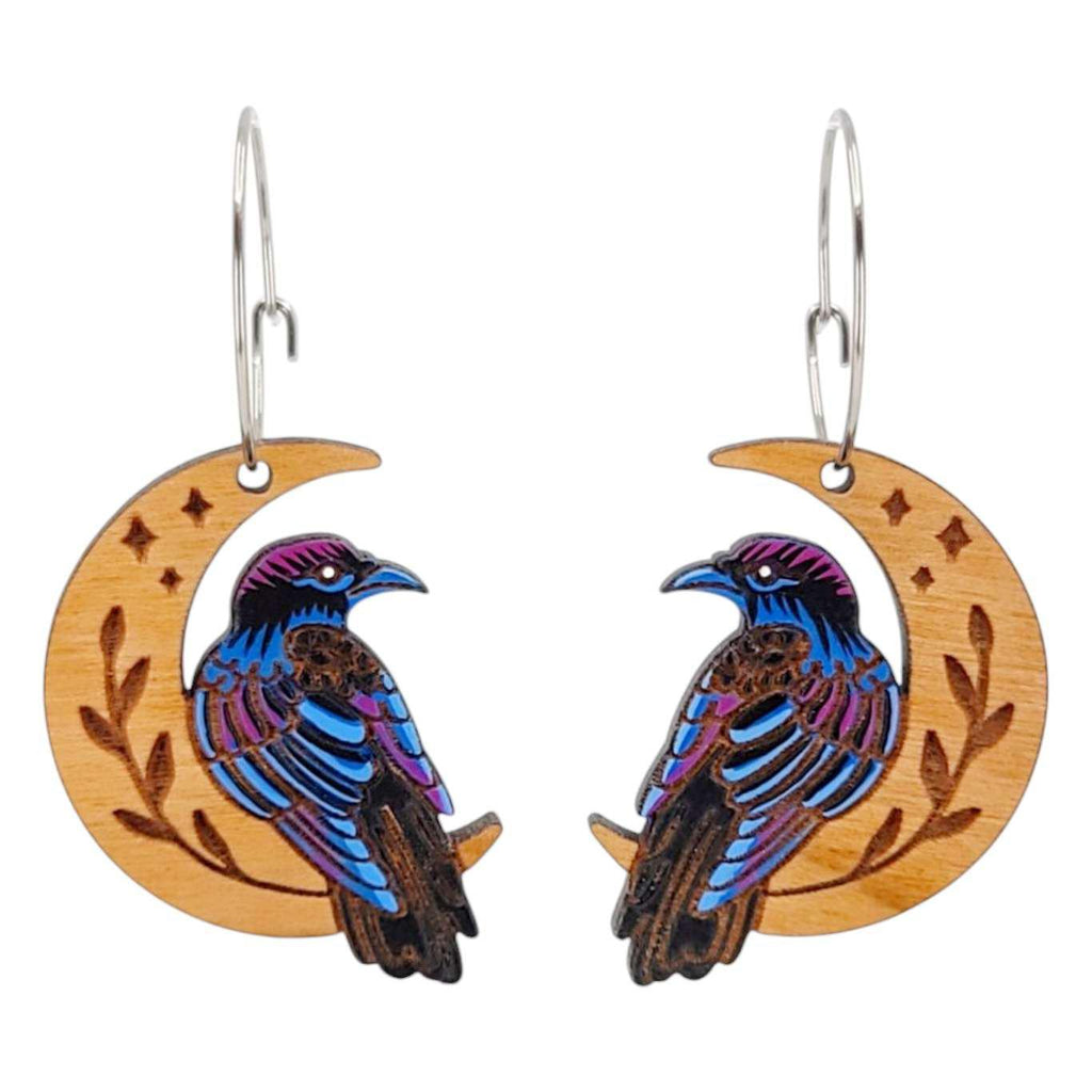 Earrings - Celestial Raven (Silver Hoops) by Fresh Cuttery